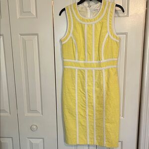 Calvin Klein Yellow Sheath Dress with White Piping
